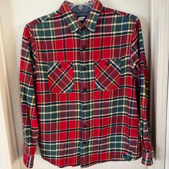 Lands’ End Mens Flannel Shirt Size 15 - 15.5 Thick Plaid Traditional Fit - Picture 5 of 5